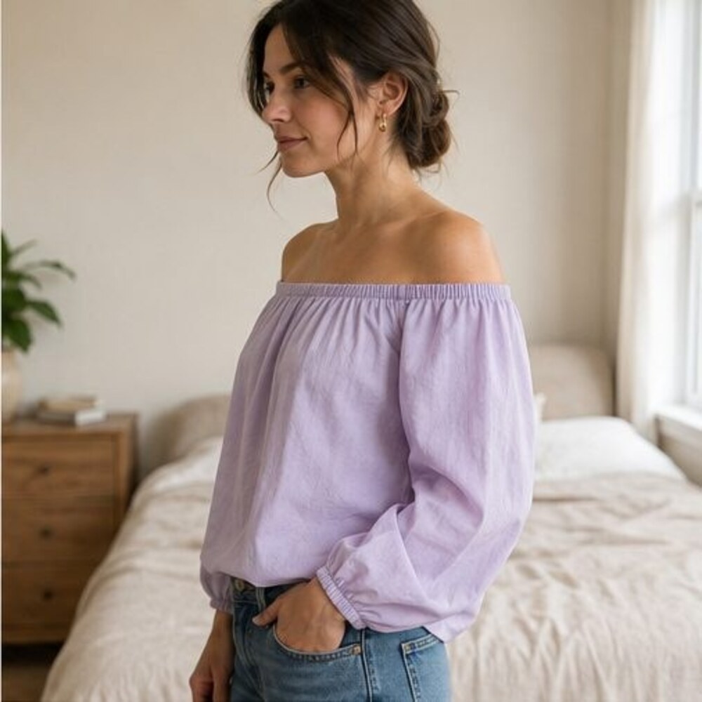 Lilac Off Shoulder Balloon Top - Picture 3 of 6